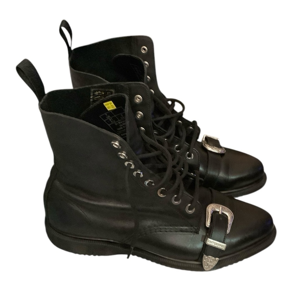 Dr Martens Ulima Black Leather Combat Buckle Boots Women's Sz. 9 US Sold Out‌